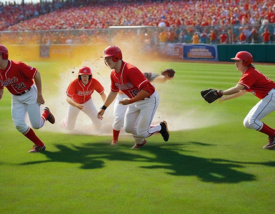 A dynamic baseball scene showcasing athletes in action, emphasizing teamwork and protection; include a protective insurance shield hovering over the players symbolizing coverage, with vibrant baseball gear colors and a cheering crowd in the background. super-realistic. vibrant colors. 3D.